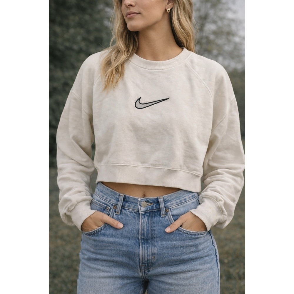 VTG Nike Oversized Cropped Crewneck Sweatshirt XL Swoosh Late 90s Y2K Streetwear